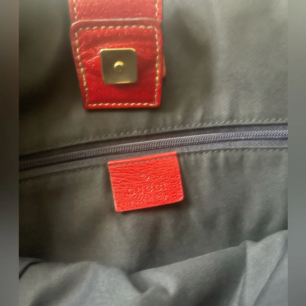 GUCCI Red & Blue GG Canvas and Leather Abbey Two Way Hobo Bag